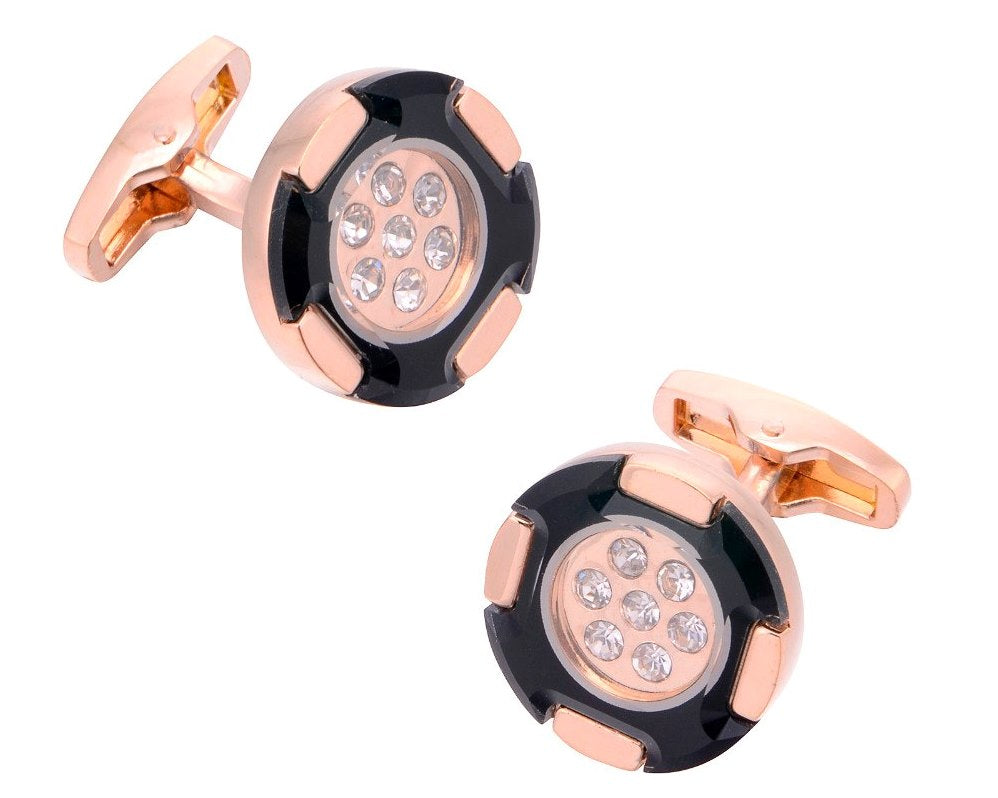 GOLD ROUND CRYSTAL CUFFLINKS