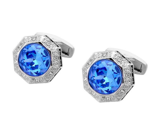 SILVER BLUE CRYSTAL CUFFLINKS