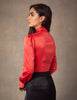 Red Fitted Satin Blouse, single cuff