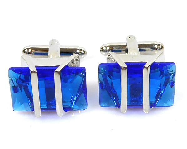 BLUE CRYSTAL SILVER CUFFLINKS
