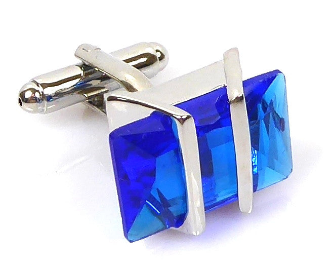 BLUE CRYSTAL SILVER CUFFLINKS
