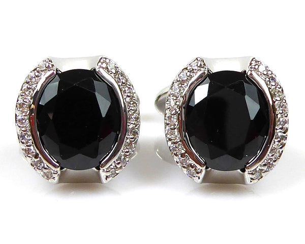 Black Round Stone Crystal Cufflinks