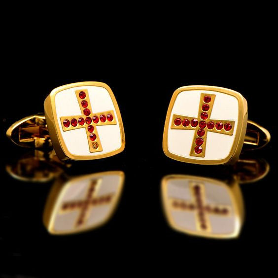Gold Cufflinks with red crystal cross