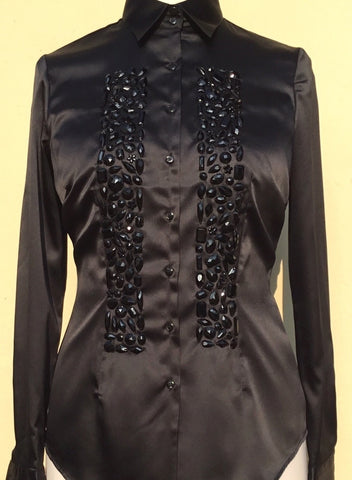 HAND EMBROIDERED BLACK SHIRT WITH BEADS - DOUBLE CUFF