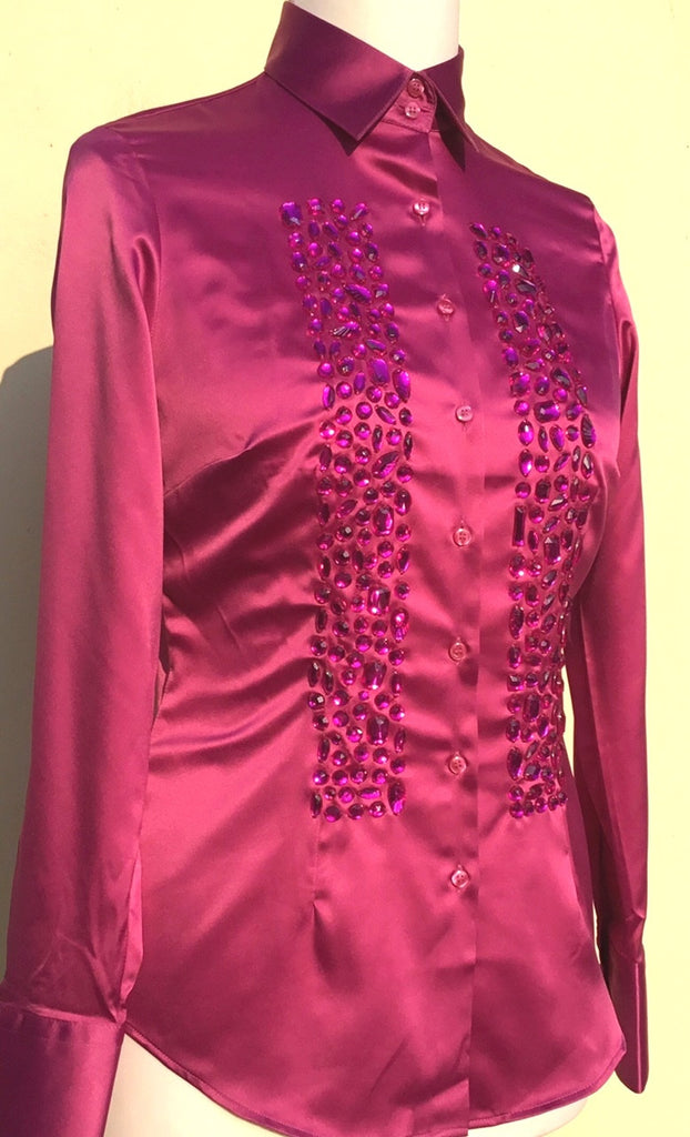 EMBROIDERED PINK SATIN SHIRT - SINGLE CUFF