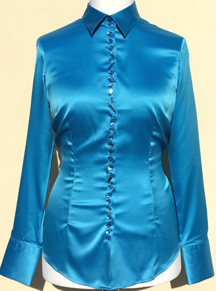 JEWELLERED BLUE SATIN SHIRT - SINGLE CUFF