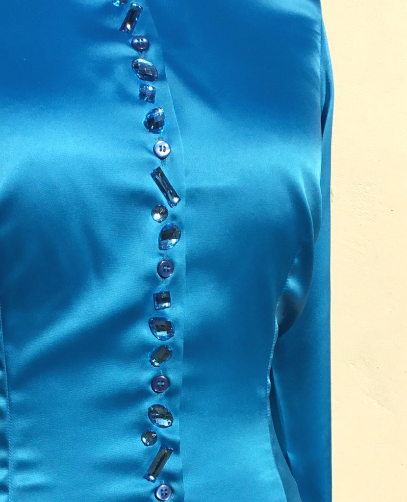 JEWELLERED BLUE SATIN SHIRT - SINGLE CUFF