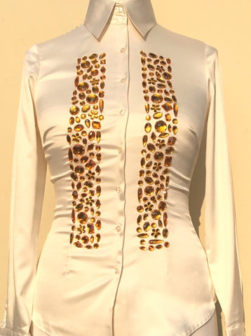 White Fitted Shirt with High Long Collar - Single Cuff