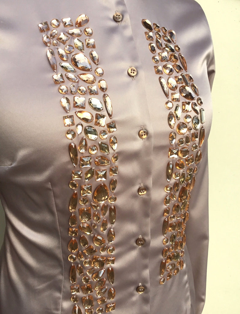 EMBROIDERED TAUPE SATIN SHIRT - DOUBLE CUFF