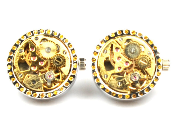 Gold Round Movement Watch Cufflinks
