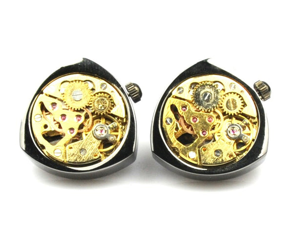 Steampunk Black Triangle Watch Movement Cufflinks
