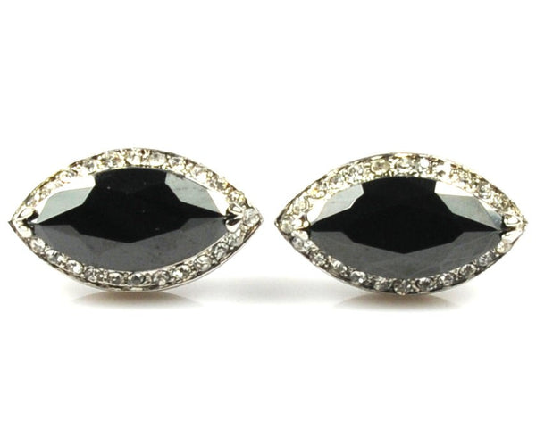 BLACK SILVER CUFFLINKS WITH CRYSTALS