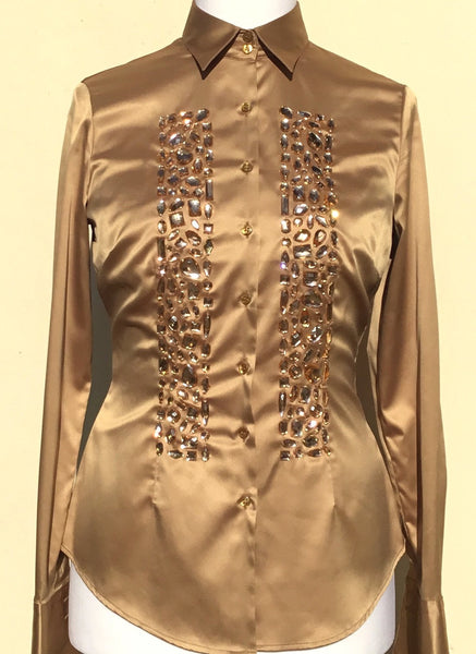 JEWELLERED CUMIN SATIN SHIRT - DOUBLE CUFF
