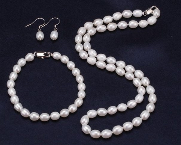 White Small Rice Pearl Jewellery Set