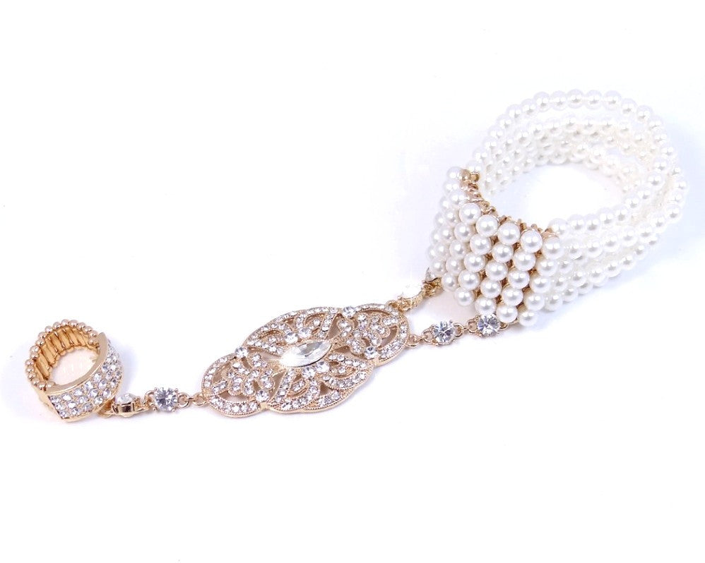 Gold Pearl Stretch Austrian Crystal Bracelet Set