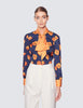 Navy & Orange Floral Print Pussy Bow