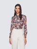 Navy % Cream floral stripe Satin Shirt - Single Cuff