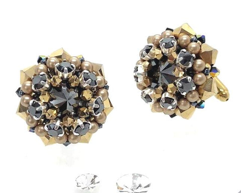 ROUND FLOWER CRYSTAL CUFFLINKS