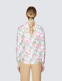 Cream & Pink Floral Print Fitted Cotton Stretch Shirt