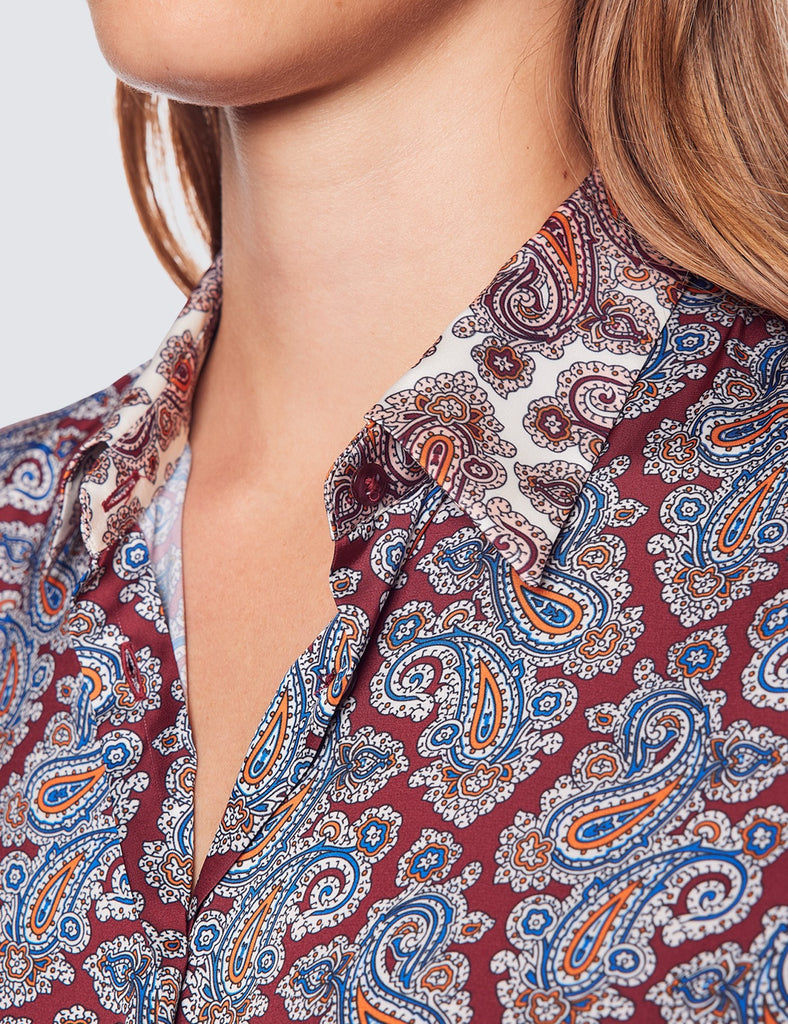Burgundy Paisley Print Relaxed Fit Blouse