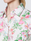 Cream & Pink Floral Print Fitted Cotton Stretch Shirt