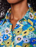 Blue & Yellow Floral Print Fitted Cotton Stretch Shirt