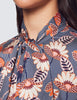 Navy % Cream floral stripe Satin Shirt - Single Cuff