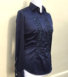 EMBROIDERED BLUE SATIN SHIRT - DOUBLE CUFF, size 12