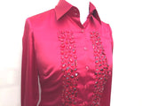 EMBROIDERED RED SATIN SHIRT - DOUBLE CUFF, size 12