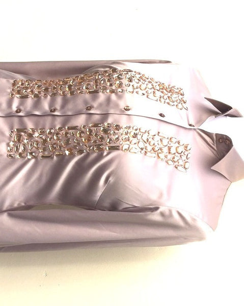 EMBROIDERED CUMIN SATIN SHIRT - DOUBLE CUFF, size 14