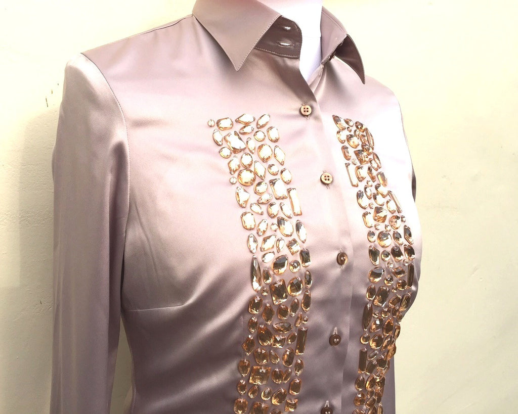 EMBROIDERED CUMIN SATIN SHIRT - DOUBLE CUFF, size 12