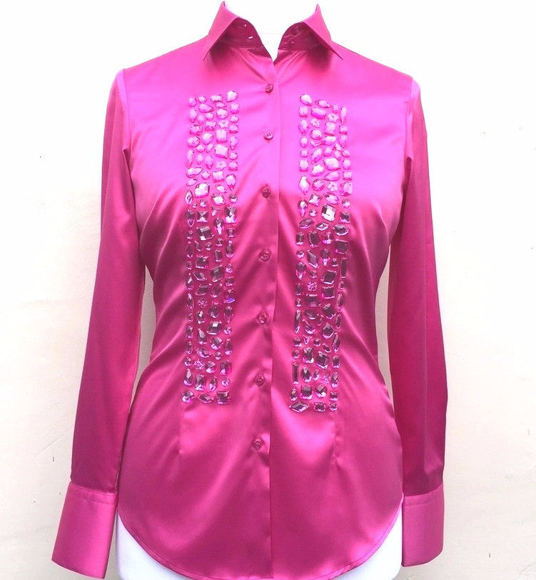 EMBROIDERED PINK SATIN SHIRT - SINGLE CUFF