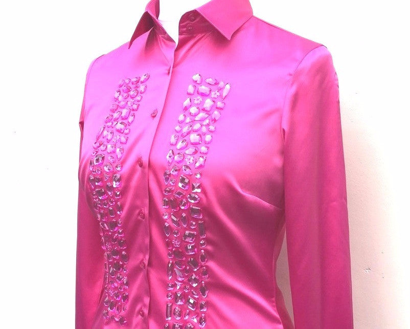 EMBROIDERED PINK SATIN SHIRT - SINGLE CUFF