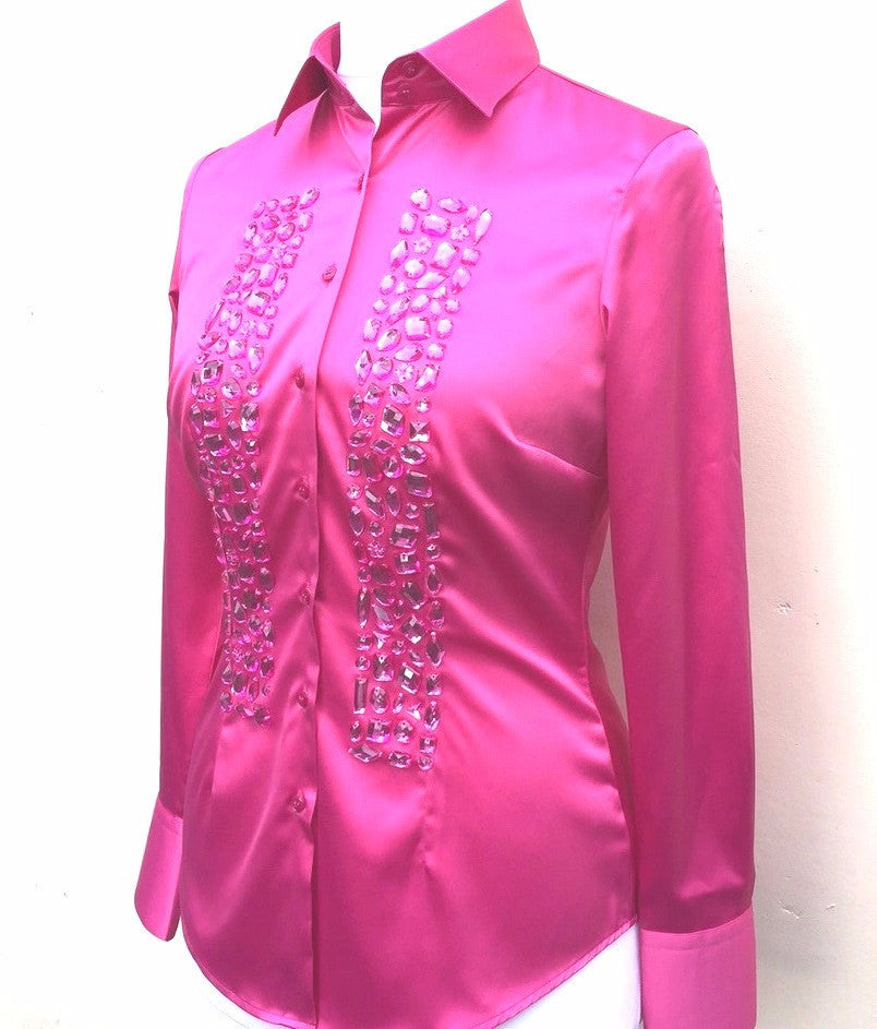 EMBROIDERED PINK SATIN SHIRT - SINGLE CUFF