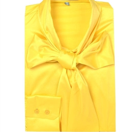 BUTTERCUP YELLOW SATIN SHIRT - PUSSY BOW, size 10