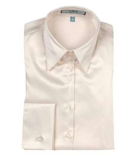 Luxury Cream Satin Shirt, Double Cuff, size 8