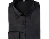 PLAIN BLACK FITTED SATIN SHIRT - DOUBLE CUFF, size 14