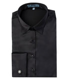 PLAIN BLACK FITTED SATIN SHIRT - DOUBLE CUFF, size 10