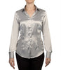 PLAIN HIGH RISE SILVER FITTED SATIN SHIRT, size 8