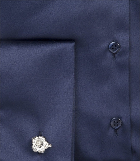 EMBROIDERED BLUE SATIN SHIRT - DOUBLE CUFF