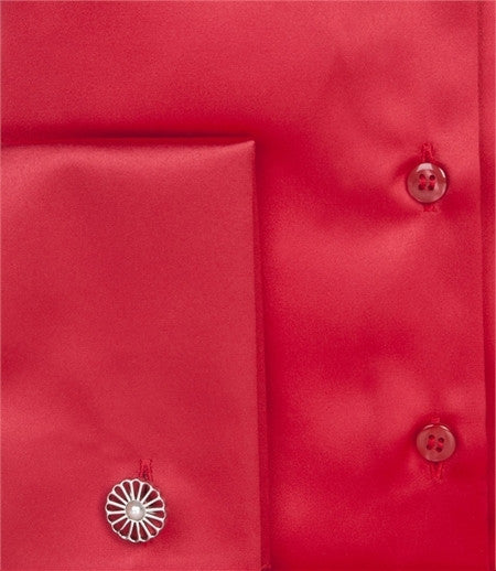EMBROIDERED RED SATIN SHIRT - DOUBLE CUFF, size 14