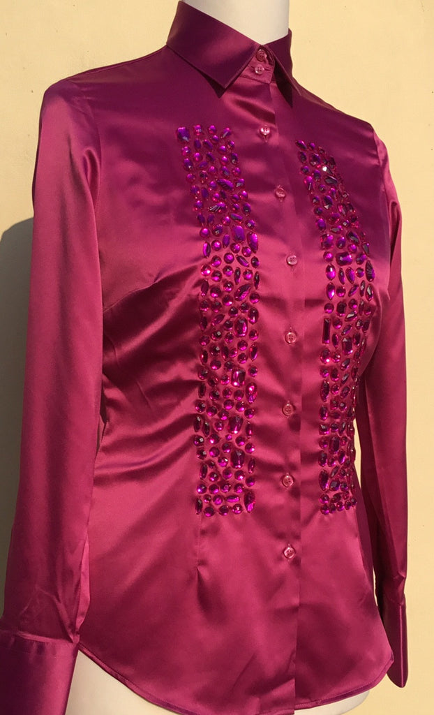 JEWELLERED MAGENTA SATIN SHIRT - SINGLE CUFF