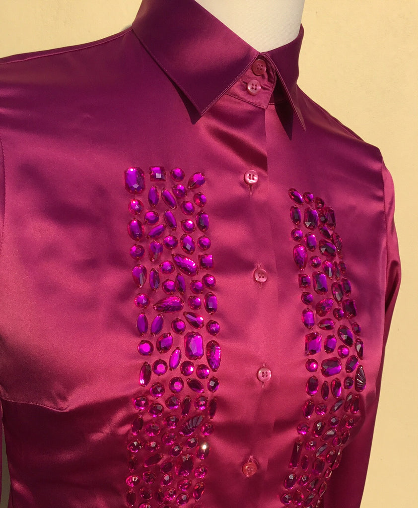 JEWELLERED MAGENTA SATIN SHIRT - SINGLE CUFF