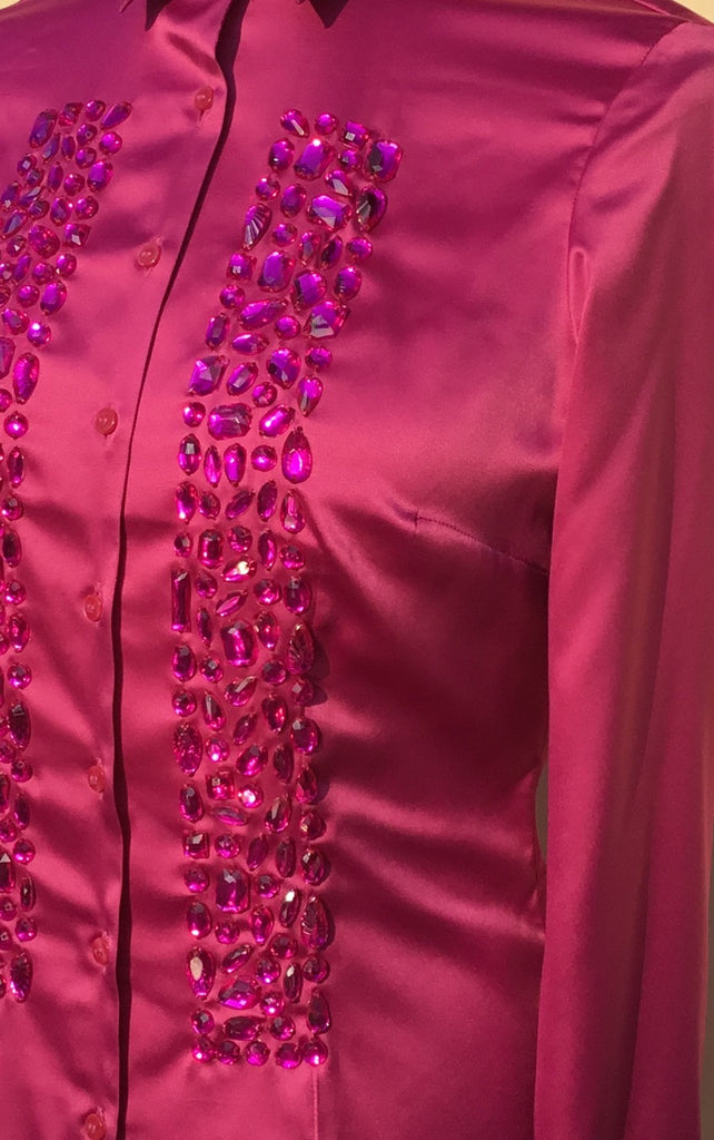 JEWELLERED MAGENTA SATIN SHIRT - SINGLE CUFF