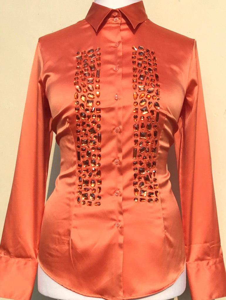 JEWELLERED ORANGE SATIN SHIRT - SINGLE CUFF