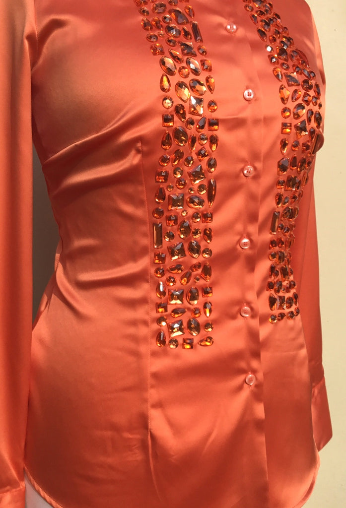 JEWELLERED ORANGE SATIN SHIRT - SINGLE CUFF