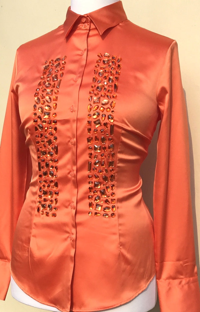 JEWELLERED ORANGE SATIN SHIRT - SINGLE CUFF