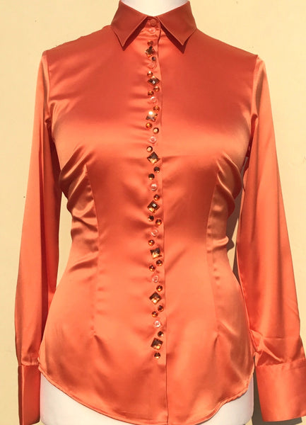 JEWELLERED ORANGE SATIN SHIRT - SINGLE CUFF