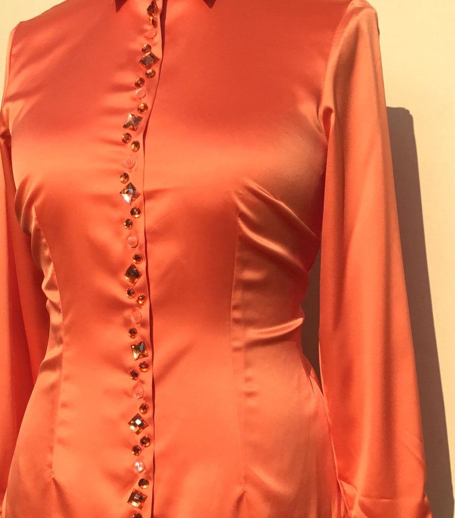 JEWELLERED ORANGE SATIN SHIRT - SINGLE CUFF