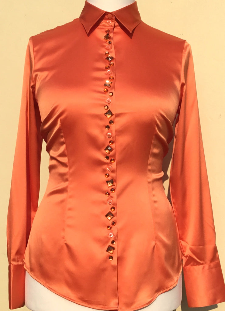 JEWELLERED ORANGE SATIN SHIRT - SINGLE CUFF